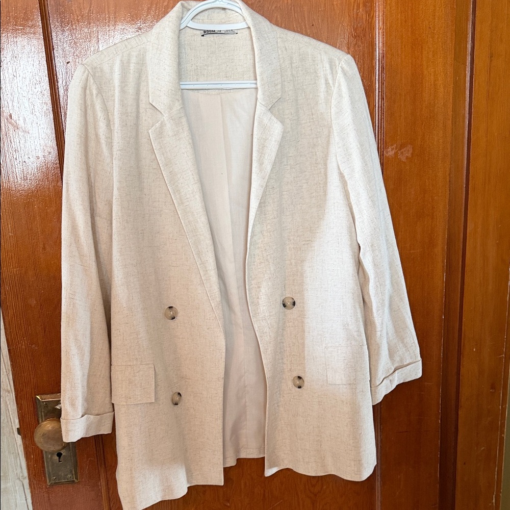 Women's Cream Double-Breasted Blazer Jacket